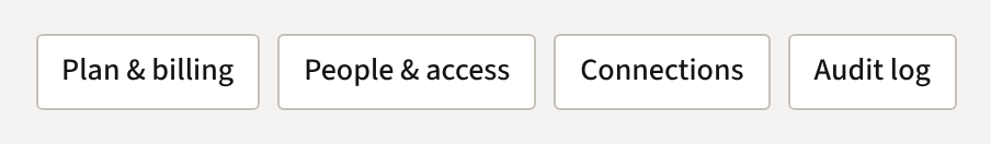 The workspace page with the buttons Plan & billing, People & access, Connections and Audit log