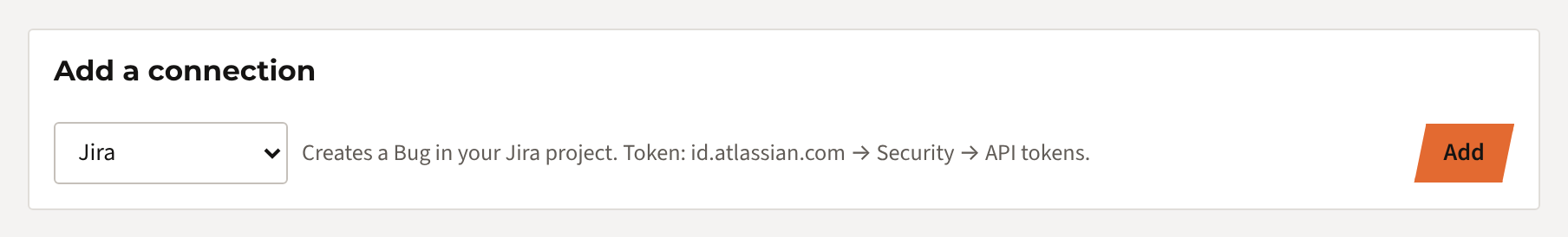 Add a connection, with Jira selected and the Add button